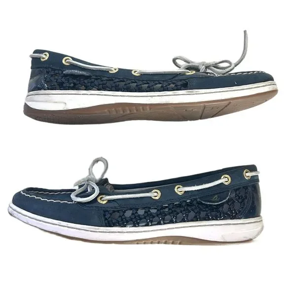 Sperry Topsider Boat Shoes Womens 7.5 Navy Blue Open Weave Leather - Picture 4 of 10